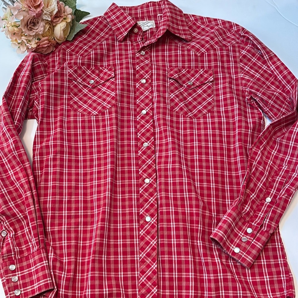 Tailored By Ranchwear of California Red and White Plaid Pearl Snap Buttons